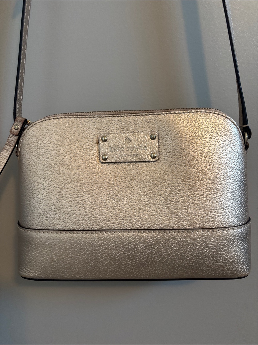 kate spade Metallic Silver Pebbled Leather Crossbody